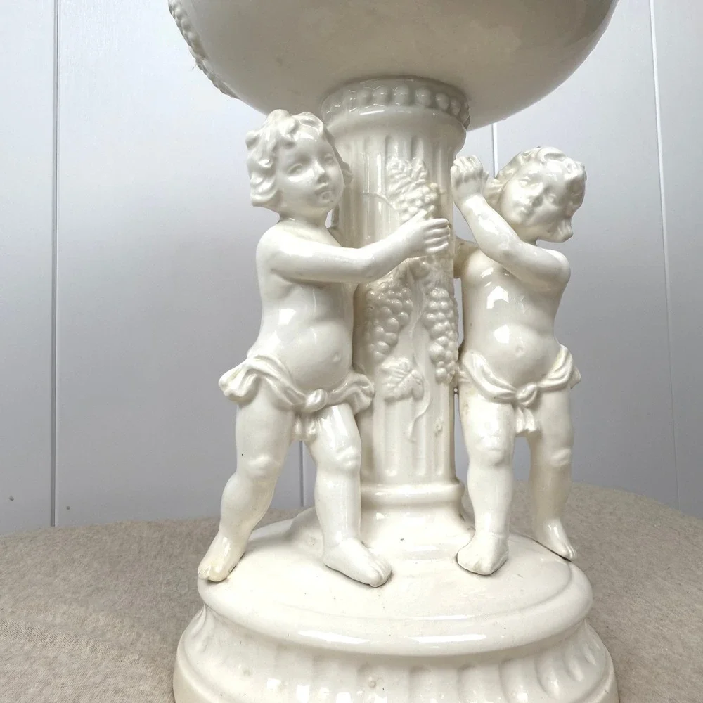 Vintage Lefton Japan Cherub Pedestal Planter Mid Century Ceramic Compote Bowl‎
